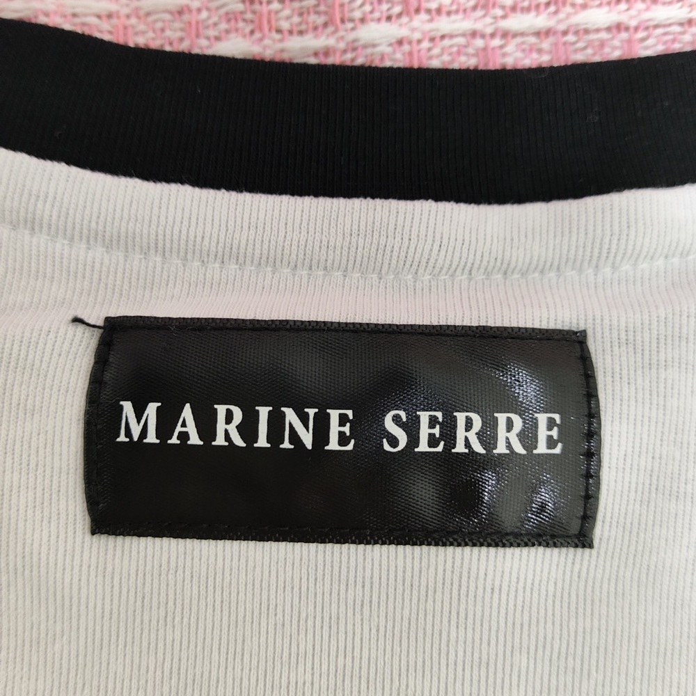 Marine Serre White Cropped Moon Logo Ringer Tee with Black Trim - Picture 2 of 8